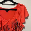 AB Studio  Coral Orange Floral Short Flutter Sleeve Blouse Size M Photo 2