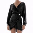 ZARA  SATIN EFFECT WRAP LONG SLEEVE MINI DRESS BLACK SIZE S NEW Photo 5