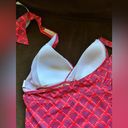 L.L.Bean  Tankini Swim Top Tie Neck Coral And Blue Geometric V Neck Sz 10 Photo 6