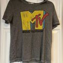 Hollister  Grey Distressed Burn Out MTV‎ logo T Shirt Women’s Size Medium Grunge Photo 0