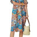 The Bar Dodo Or Printed Nancy Dress in Orange & Blue Medium Womens Midi Retro Floral Photo 12