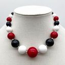 Vintage Red White Blue Acrylic Chunky Graduated Bead Statement Necklace 16” Photo 0