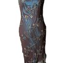 Scala Women's  Brown & Teal Blue Beaded Floral One-Shoulder Asymmetric Dress Sz L Photo 0