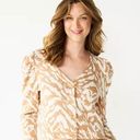 Nine West  Tan White Zebra Stipe Puff Sleeve Cardigan Size Large Photo 0