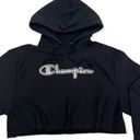 Champion  Black Reverse Weave Embroidered Cropped Hoodie Sweatshirt Photo 3