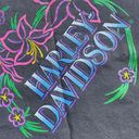 Harley Davidson  Vintage 80s Bandana Handkerchief Scarf Black Floral Photo 0