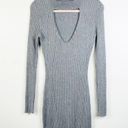 Kendall + Kylie  Gray Ribbed Long Sleeve Keyhole‎ V Neck Sweater Dress Medium Photo 1