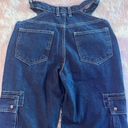 Pretty Little Thing Dark Blue Wash Cut Out Cargo Jeans Photo 4
