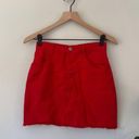 Brandy Melville John Galt  Red Denim Jean Mini Skirt Raw Frayed Hem Button Fly S Photo 0