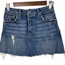 GRLFRND 𝅺 Size 25 Eva A Frame High Rise Button Fly Denim Distressed Mini Skirt Photo 0