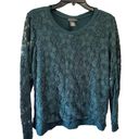 Adrianna Papell  Top Womens Large Dark Pine Green Lace Long Sleeve Crew Neck A7-3 Photo 5