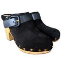 Veronica Beard Black Dacey Suede Heeled Clogs Size 7 Leather Boho Mules Photo 1