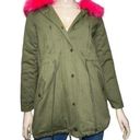 Vera & Lucy  Women’s Size S Green Pink Faux Shearling Lining & Hood Parka Jacket Photo 0