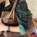 Vintage full grain leather large shoulder bag tote satchel dark brown double Photo 3