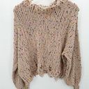 POL  Sweater Women LARGE Cream Pom Pom Confetti Knit Distressed Pullover Photo 0