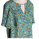 Wishful park  Turquoise & Yellow Flowers Boho Short Sleeves Flowy Top S Photo 0