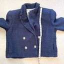 ZARA Tweed Textured Frayed Crop Blazer Jacket in Navy Size L Photo 7