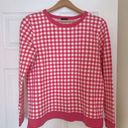 Talbots  Pink White Gingham Check Sweatshirt Women’s Size Small Barbie Pink Q2 Photo 0