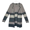 Talbots  women's medium merino wool cardigan open front striped tan gray cream Photo 0