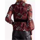 Ted Baker  Alexxei Velvet Ladder Trim High Neck Crepe Blouse Top Red Size 4 Small Photo 1