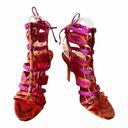 Brian Atwood  Felisa Sandals Mixed Media Strappy Braided Leather Orange Pink 7 Photo 12