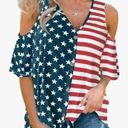 Spadehill Size S Cold Shoulder Button Down Tops Stretch Stars Stripes America Blue Photo 0