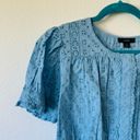 J.Crew  Button-Front Eyelet Crop Top Blue Photo 5