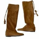 Joie  Tall Leather Flat Boots Camel Color Size 5 Knee High Brown Boho Festival Photo 1