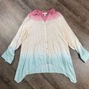 American Vintage Vintage America Shirt Women M Pink Blue Cream 100% Viscose Tie Dye V Neck Button Photo 0