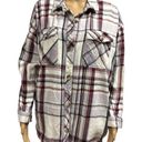 Maurice's  Heavy Flannel Button Up Shirt Shacket 4 Pocket Purple Plaid Jacket L Photo 0