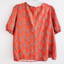 Wonderly  Burnt Orange Feather Print Linen Cotton Blend Boho Blouse ~Size Large Photo 7