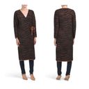 J.O.A. NEW Zebra Print Fuzzy Long Wrap Cardigan Duster in Black / Brown Photo 1