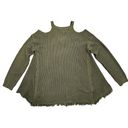 Umgee Sweater Cold Shoulders Open Knit Pullover Sweater Womens Size M Green Boho Photo 2