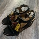 Isabel Marant  Black Brown Yellow Orange Tassel Chunky Heel Sandals Leather Sz 8 Photo 1