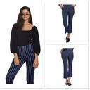 The Row STONE VOLCOM FUTURE ME STRIPE PANTS BLUE STRIPED HIGH WAISTED CROPPED ANKLE Photo 1