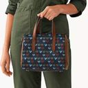 Fossil  Sydney Satchel Brown and Navy With Hearts Med Size Crossbody Satchel Bag Photo 2