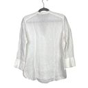 ZARA  Round Collar Linen Button V Neck Shirt Long Cuff Sleeves Side Slits M White Photo 4