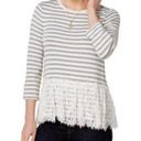 Maison Jules  Striped Lace-Peplum Embellished Tee Photo 0