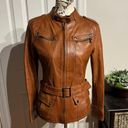 Vera Pelle Lory  ITALIAN BEAUTIFUL GENUINE LEATHER  BELTED JACKET , MADE WITH SOFT LAMBSKIN ! COLOR : BROWN DISTRESSED motorcycle Sz 42 Cognac Solofra Italy Photo 0