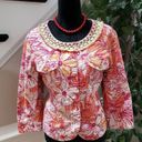 Ruby Rd . Women's Multi Floral Island Leaves Beads Cotton Blazer Jacket Size 14 Photo 10