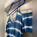 Caution to the Wind  Blue & White Tie Dye Off-the-Shoulder Fitted Maxi Dress - M Photo 9