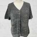 Kathie Lee Collection  | Velvet Textured Gray Button Down Short Sleeve V-Neck L Photo 6