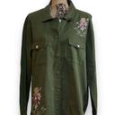 Blue Rain  Francesca’s Long Sleeve Embroidered Button Down Women’s L, Army Green Photo 0