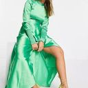 ASOS  Design Long Sleeve Satin Maxi Tea Dress Gathered Waist Emerald Green Size 4 Photo 0