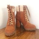 Gianni Bini Suede Lug Sole Platform Hiking Bootie Lace Up Brown Size 6 New Photo 1