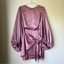 Petal and Pup  Opal Mauve Purple Satin Long Balloon Sleeve Wrap Mini Dress 10 Photo 9