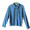 Christopher & Banks Vintage Denim Embroidered Pine Tree with wood tree buttons. Sz.L Photo 0