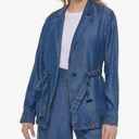 Calvin Klein  Denim Chambray Jacket Cinch Waist Belted Size Medium Tencel Lyosel Photo 0