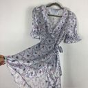 Hill House  100% Silk Nima Wrap Mini Dress Small Blue Floral Cabernet Trellis Photo 12