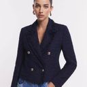 ZARA Tweed Textured Frayed Crop Blazer Jacket in Navy Size L Photo 0